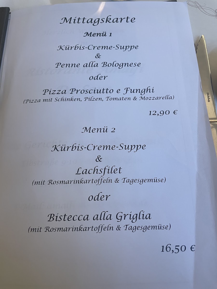 Ristorante Amalfi Menu - Image 1